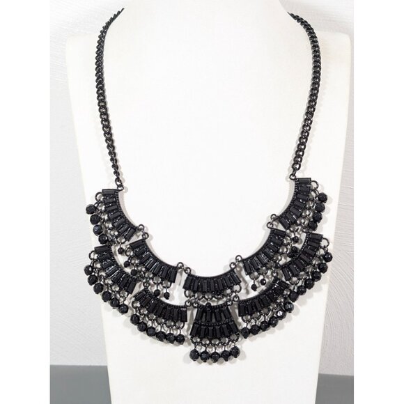 Black Chandelier Charm Statement Necklace Elegant Goth 23" - Picture 1 of 7